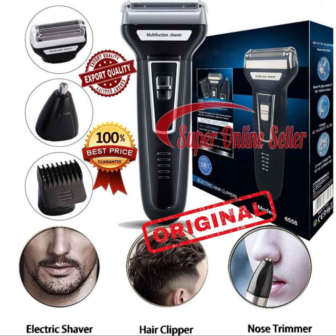 •Kemei KM-6330 3 in 1 Professional Hair Trimmer Super Grooming Kit Shaver Clipper Nose Trimmer•